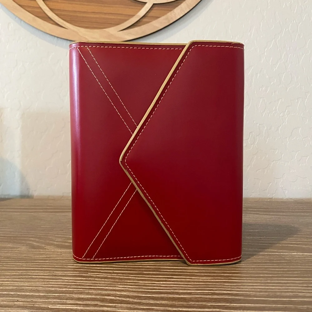 Franklin Covey Red Leather Planner Organizer 6 Ring Envelope Style Binder